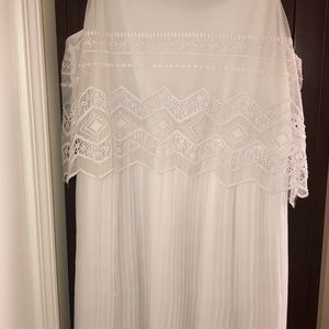 White Crochet Dress with Pleated Bottom